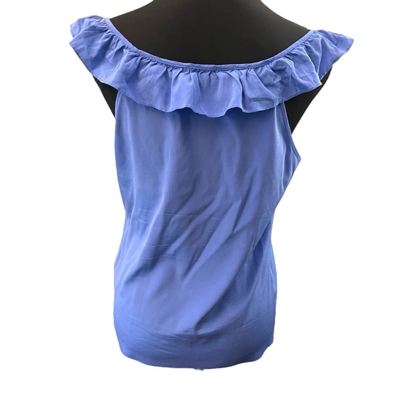 Bebe Cornflower Blue Silk Ruffle Off Shoulder Top (S) - Picture 6 of 11